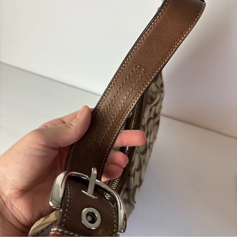 Coach Hobo Tan and Brown Signature Shoulder Bag Canvas Leather - Picture 5 of 12
